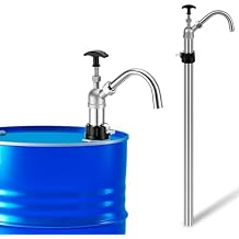 Lounsweer Heavy Duty 55 Gallon Steel Drum Barrel Pump with Metal Bung and Adjustable Spout, Vertical Manual Drum Pump Self Priming Fits 15-55 Gallon for Oil, Diesel, Kerosene, Hydraulic Fluid Barrel