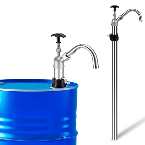 Lounsweer Heavy Duty 55 Gallon Steel Drum Barrel Pump with Metal Bung and Adjustable Spout, Vertical Manual Drum Pump Self Priming Fits 15-55 Gallon for Oil, Diesel, Kerosene, Hydraulic Fluid Barrel
