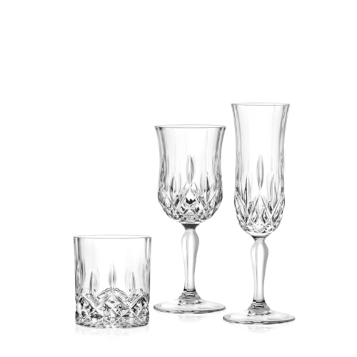 RCR Cristalleria Italiana Opera Servizio 18 Pezzi in Cristallo, 6 Calici Vino 23 cl, 6 Flute 13 cl, 6 Bicchieri Acqua 30 cl, Made in Italy