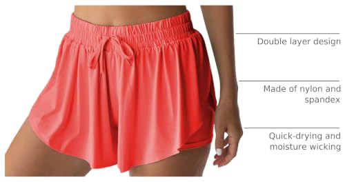 Image of Flowy Athletic Shorts for Women Running Tennis Butterfly Shorts Girls 2-in-1 Double Layer Quick-Drying Comfy Shorts