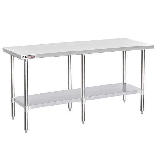 Image of DuraSteel 24x84 Stainless Steel Work Table - NSF Commercial Prep Metal Table - Outdoor Pizza Oven Stand w /Under Shelf - Kitchen Island Laundry Utility Garage Microwave Stand Large Rolling Storage Cart