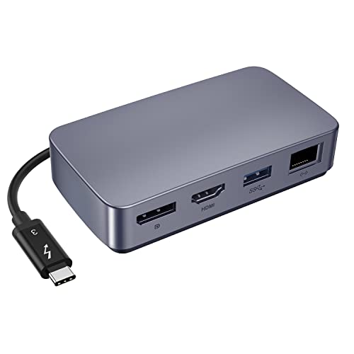 Thunderbolt 3 Hub-Adapter, 4 in 1 Dockingstation, Thunderbolt Dockingstation für MacOS und Windows USB C Laptops, LAN Verbindung, DP/HDMI 5K/4K@60Hz HD Übertragung, USB 3.1 5GBps Cover