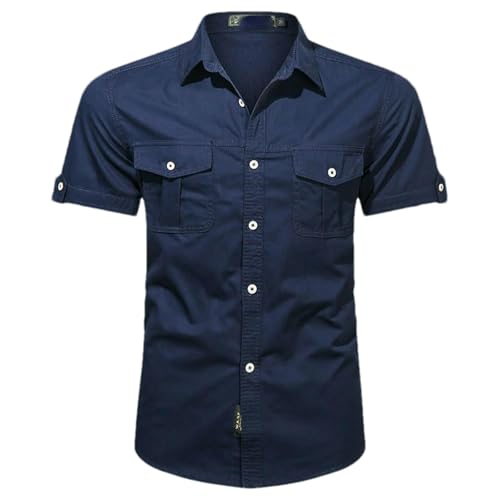 Chemise d'été à manches courtes homme vêtement coton fin col montant léger