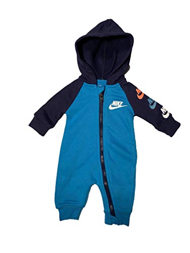 Image of Nike Baby`s Futura Long Sleeve Full Zip Hooded Coverall (Light Current Blue(56F869-C6K)/Navy, 3 Months)
