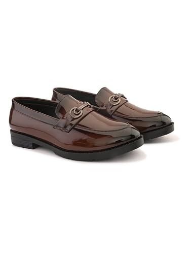 Image of STANPHORD Mens Loafers Textured Formal Slipon Loafers with Metal Accent for Party & Formal Occasion