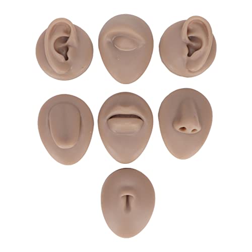 Soft Silicone Flexible Model Body Part Display Set Tongue Mouth Nose Eye Belly Button Ear Piercing Practice Display (Dark Skin Color)