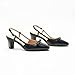 C.Paravano Women's Slingback Low Chunky Heels Black Round Toe Block Heel Pumps Splicing Bowknot Slip On Fashion Party Dress Shoes,Size11