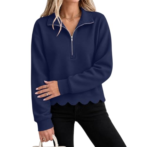 Quarter Zip Sweatshirt Women Scalloped Collared Casual Pullover Sweatshirt - image 1
