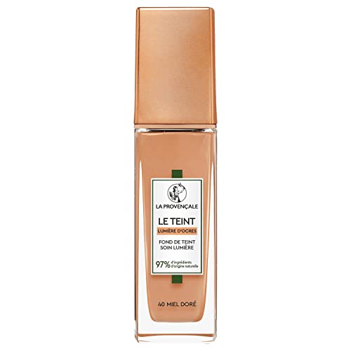 La Provençale - Le Fond de Teint Soin Lumière - 97% d'ingrédients d'origine naturelle - Couvrance Moyenne - Tous Types de Peaux - À l'Huile d'Olive Bio AOP Provence - Teinte : 40 Miel Doré - 30 ml