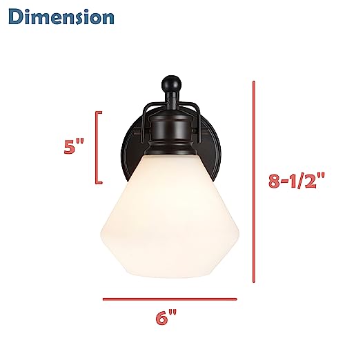 Image of Aspen Creative 62089, One-Light Metal Bathroom Vanity Wall Light Fixture, 6 inch Wide, Transitional Design in Bronze with Opal Glass Shade
