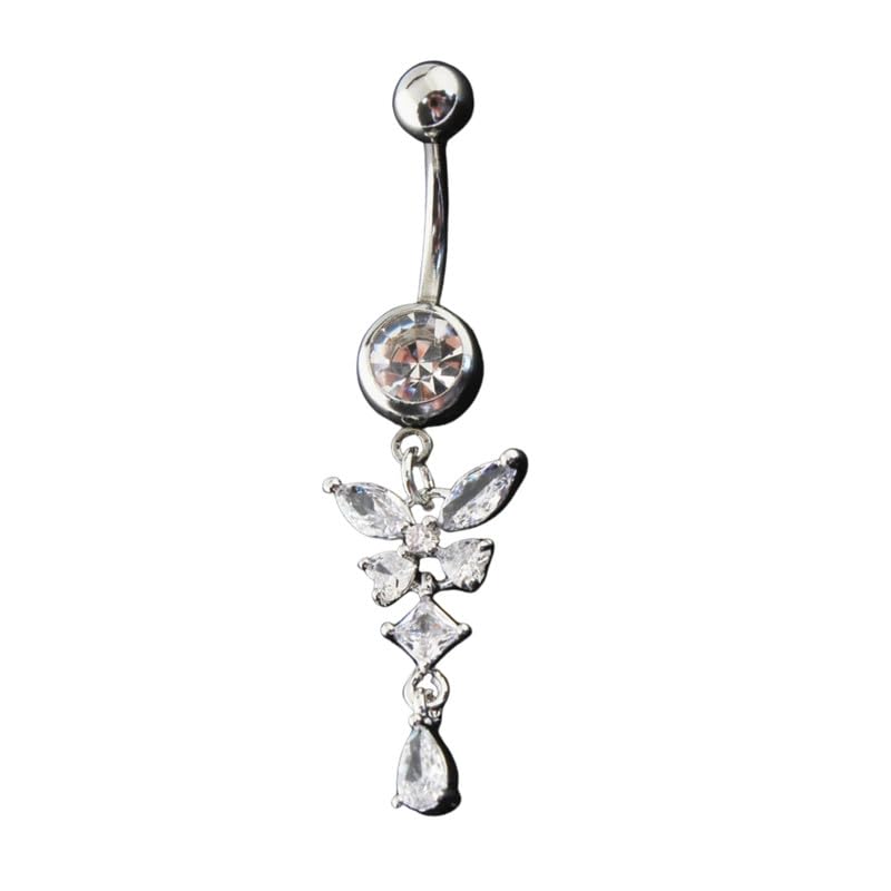 Zircon Butterfly Belly Button Ring | Stainless Steel Rod with Dangling Dragonfly Body Piercing Jewelry-image-34