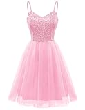 Dressystar Women's Sparkly Sequin Glitter Backless Spaghetti Strap Cocktail Party Club Mini Dress Sleeveless Prom Formal Birthday Mini Dress SQ90 Pink XS