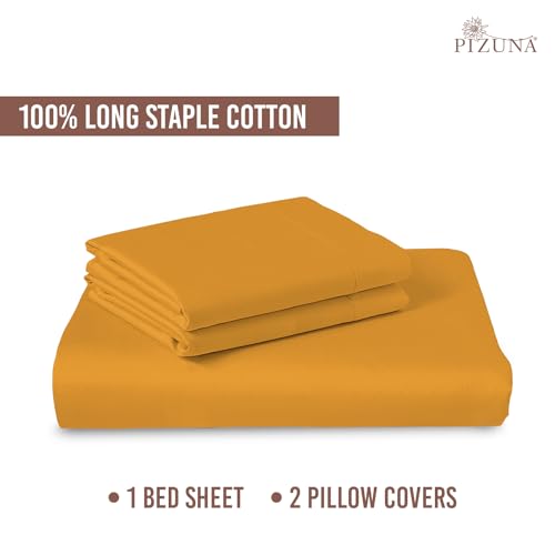 Image of Pizuna 100% Cotton King Size Bedsheet 6 Feet, 400 Thread Count Long Staple Cotton Bedsheets for King Size Bed 100x108 Inch with 2 Pillow Covers, Honey Gold Bedsheet for King Size Bed (Cotton Bedsheet)