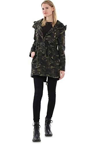 malito – Parka Damen mit Kunstfell-Kapuze, Innenfutter & 5 Fronttaschen – warme Jacke für Herbst & Winter – gefütterte Winterjacke 81099 (Military | Größe XL)