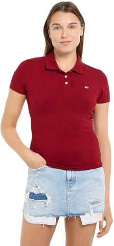 Tommy Jeans Damen Poloshirt Kurzarm Essential Polo Slim Fit, Rot (Red Carpet), XS