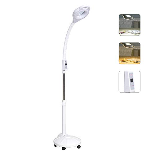 Preisvergleich Produktbild CYLAMP LED Standlampe Dimmbar, Beauty Salon Lampe Flexibler Schwanenhals Schönheitslampe mit Schalter, 16X Lupe, Band Teleskopisch Lesen Stehlampe Schönheit Nagel Tätowieren