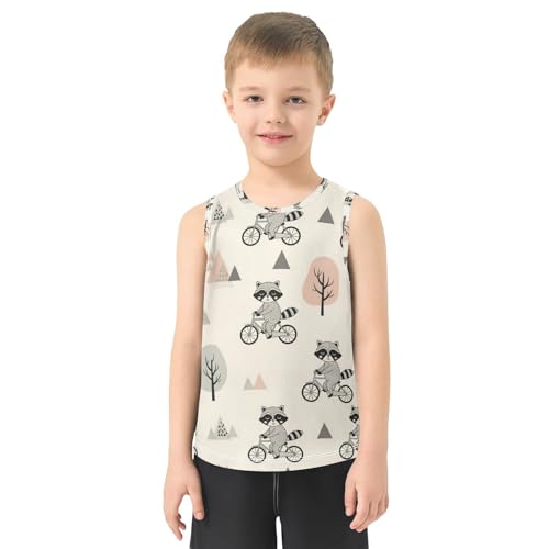 J JOYSAY Cartoon Raccoon Ride Boys Tank Top Sleeveless Muscle Shirts Quick Dry Active Workout Sport Kids T-Shirts 3-15T2