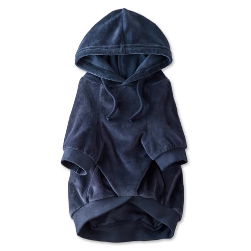 Pet Passion Organic Cotton Velour Dog Hoodie Pet Coat for Small, Medium and Large Dogs, Navy, Medium