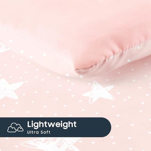 Image of Wake In Cloud - Toddler Bedding Set for Boys Girls, Cute Star Polka Dot, 4 Pieces Soft Crib Bed Set Including Comforter, Sheets and Pillowcase, Light Pink