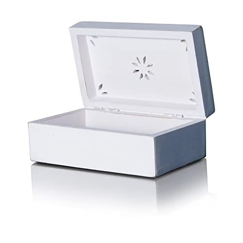 Mela Artisans Decorative Storage Box With Hinged Lid - Shabby White, Medium | 7.5” X 4.5” X 3” | Rustic Serena Style | Crafted From Mango Wood | Ideal For Keepsakes, Trinkets, Jewelry And More #TOP11