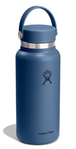 Image of Hydro Flask Water Bottle - Insulated Stainless Steel - Wide Mouth Flex Lid, Non Spill, Leakproof and Refillable in 32 Oz Harbor Blue