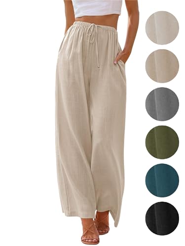 Puimentiua Sommerhose Damen Leicht,Sommer Leinenhosen,Palazzo Hose,Wide Leg Pants,Elegant Stoffhose,Luftig Sommerhosen,L...