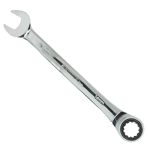 Seshin Buffalo 14mm Ratchet Spanner Steel Fixed Head Gear Wrench Open End & Ring (14mm)
