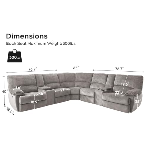 Image of Oversized Power Recliner Sectional Sofa with Wireless Charger (Beige Gray)