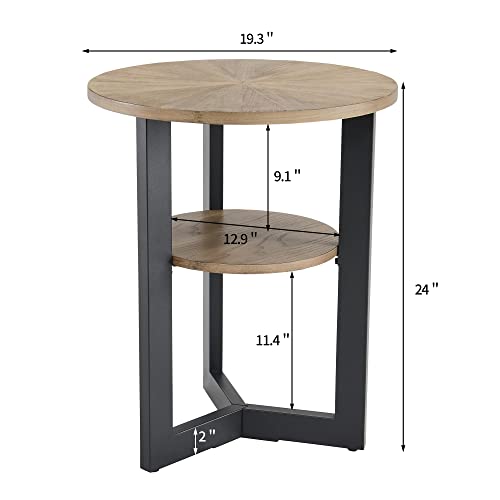 Moderion Round End Table With Storage, Solid Wood Sofa Side Table With Metal Frame, Corner Table,Nightstand,Easy Assembly For Living Room Bedroom Office Entryway Rustic Natural Bz1338 #TOP1