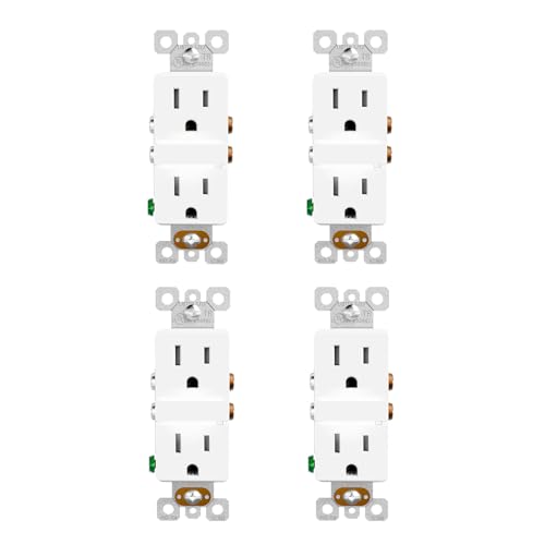 Image of ELEGRP Decorative Outlet Night Light, Electrical Wall Outlets with Built in Led Guidelight 6000K, Tamper Resistant Receptacle, 15 Amp 125 Volt, Matte White, 4 Pack