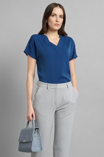 Image of Van Heusen Women's Polyester Regular Fit Half Sleeve V Neck Formal Top