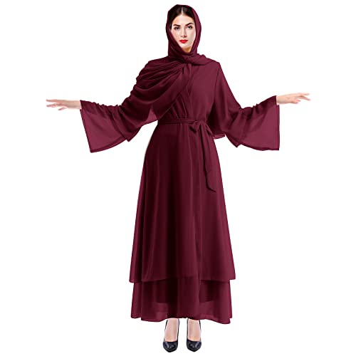 Muslim Abaya Dress for Women - Long Sleeve Islamic Dubai Abaya Cardigan Robe - Middle East Prayer Dress with Hijab