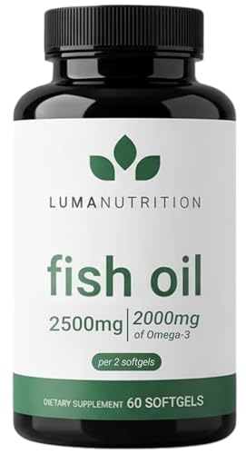 Luma Nutrition Omega 3 Fish Oil Supplement - Extra Strength 2500mg Per Serving - 2000mg EPA & DHA Per Serving - Brain and Heart Health - 60 Softgels 30 Servings