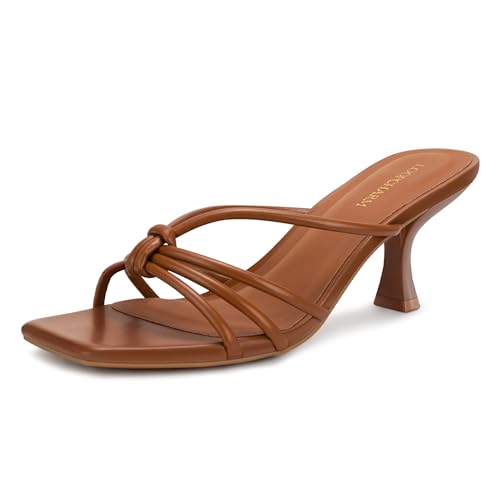 Image of Women's Strappy Square Open Toe Kitten Heels Sandals Knotted Design Summer Fashion Slip On Mule Style