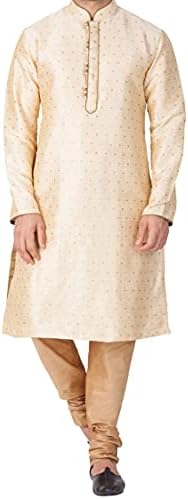 VASTRAMAY Men Silk Blend Solid Vm Egyptian Kurta Pyjama Set - Classic Ethnic Attire For Timeless Style And Cultural Celebrations | Jacquard Woven Zari Work With Shimmer Piping Full Sleeves Kurta