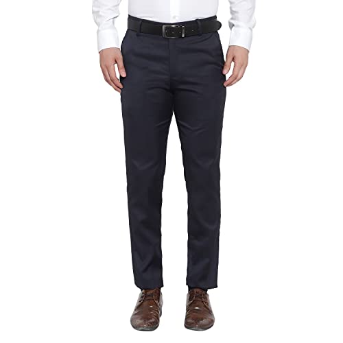 Image of The PS Men's Formal Regular Fit Cotton Blend Black, Dark Grey Combo Trouser (Pack of 2)