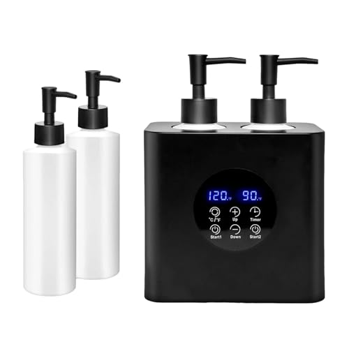 KAIYUEMAOYI マッサージオイルヒーター ダブルボトルウォーマー ポータブル設計 電動ローションヒーター 軽量 クリームウォーマー 恒温維持 オイル加温器 LEDディスプレイ 時間予約 美容アクセサリー 美容院 旅行 家庭用に対応, 黒
