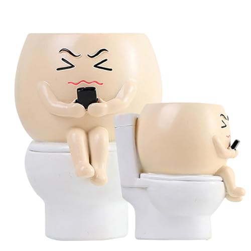 Cute Plant Pots, Frowning Face Planter, Sit Toilet Flower Pot, Cactus Pot Resin Small Pot, Planter Pot Desk Decor, Home Decoration For Indoor & Outdoor Plants, Unique Design
