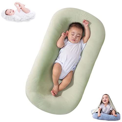 Image of Saanerueen Baby Lounger Soft Organic Cotton Breathable Lounger for Newborn, Baby Lounger for Newborn, Infant Lounger for Baby Rest & Activity (Green1)