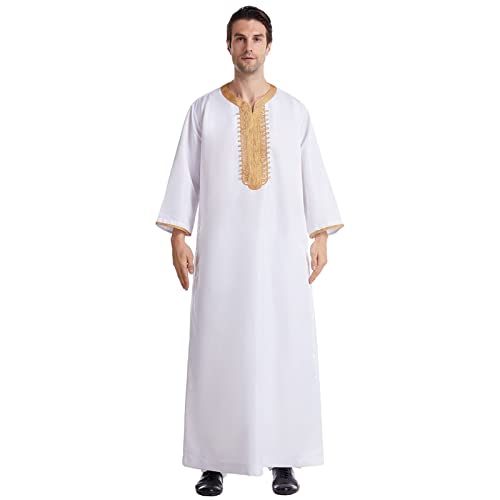 Generic Kurta Men Muslim Men Thobe Men Thobe with Pocket Long Sleeve Round Neck Kaftan Thobe Big and Tall Kaftan