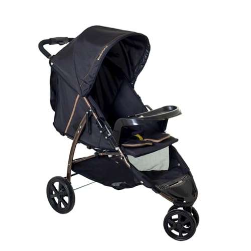 Carrinho de Bebê Passeio Reclinável Berço 3 Rodas de 0 Até 15kg Cross Trail Preto Cobre Galzerano
