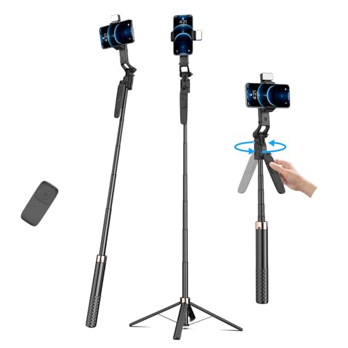 71'' Auto Face Tracking Tripod 360° Rotation Phone Tripod with Remote Control and Phone Holder, Selfie Stick Tripod with Selfie Light for iPhone, Android, Applied to YouTube, Tiktok, Live Vlog Video