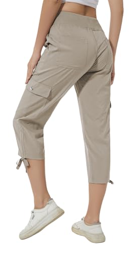 Huayuzh Damen Cargo Caprihose Wanderhose 3/4 Hose Sommer Cargohose Leichte Atmungsaktiv Athletisch Reisen Lässig Outdoorhose