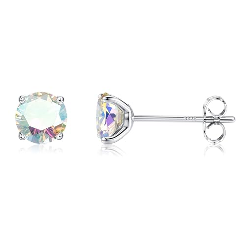 MILACOLATO CZ Boucles d'Oreilles Argent 925 Pour Femme Homme, Longues Boucles d'Oreilles Clou Arc-En-Ciel Avec Zirconium Aurora, Argent/Or/Or Rose Cuff CZ...