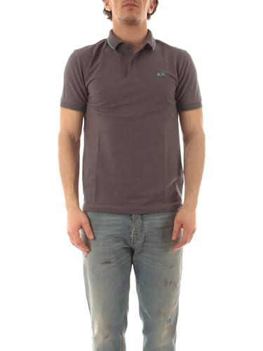 Polo uomo in cotone grigio. SUN68 Polo Manica Corta A35110 Colletto con Riga Piccola Tg. L col. 99 Inchiostro