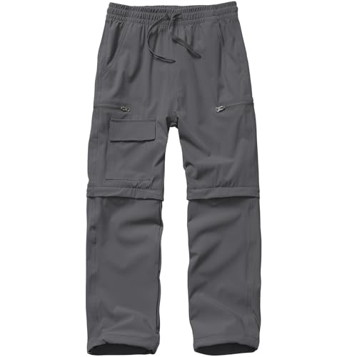 Boys Kids Hiking Cargo Pants, Youth Outdoor Quick Dry UPF 50 Lightweight Waterproof Climbing Caming Safari Convertible Pants #9022-Dark Grey-M