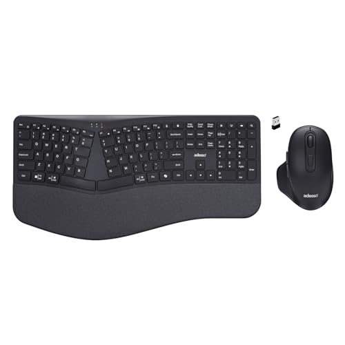 Adesso WKB-7500CB Wireless Ergonomic Keyboard and Mouse Combo with Copilot AI Hotkey Scissor Switch Keys Split Keyframe Design Adjustable DPI Optical Mouse for Windows Mac PC Laptop Black