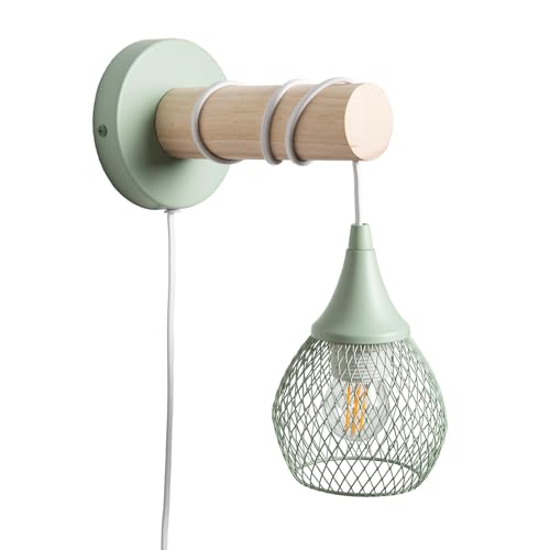 LEDKIA LIGHTING - Lámpara de Pared Monah | Diseño Moderno y Elegante | Soporte E27 | IP20 Interior | 40W Máx | Madera y Metal | Para Salón, Dormitorio, Verde Celadón, Metal