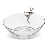 Vagabond House Climbing Bunny Glass Serving Bowl - Pewter Rabbit Accent - 10 Inch Diameter x 5 Inch Tall - Perfect for Salads and Spring Gatherings