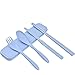 Set di utensili da viaggio con custodia per cucchiai, riutilizzabili, coltelli, forchette e bacchette, posate in plastica, portatile, per picnic da viaggio in campeggio (blu)